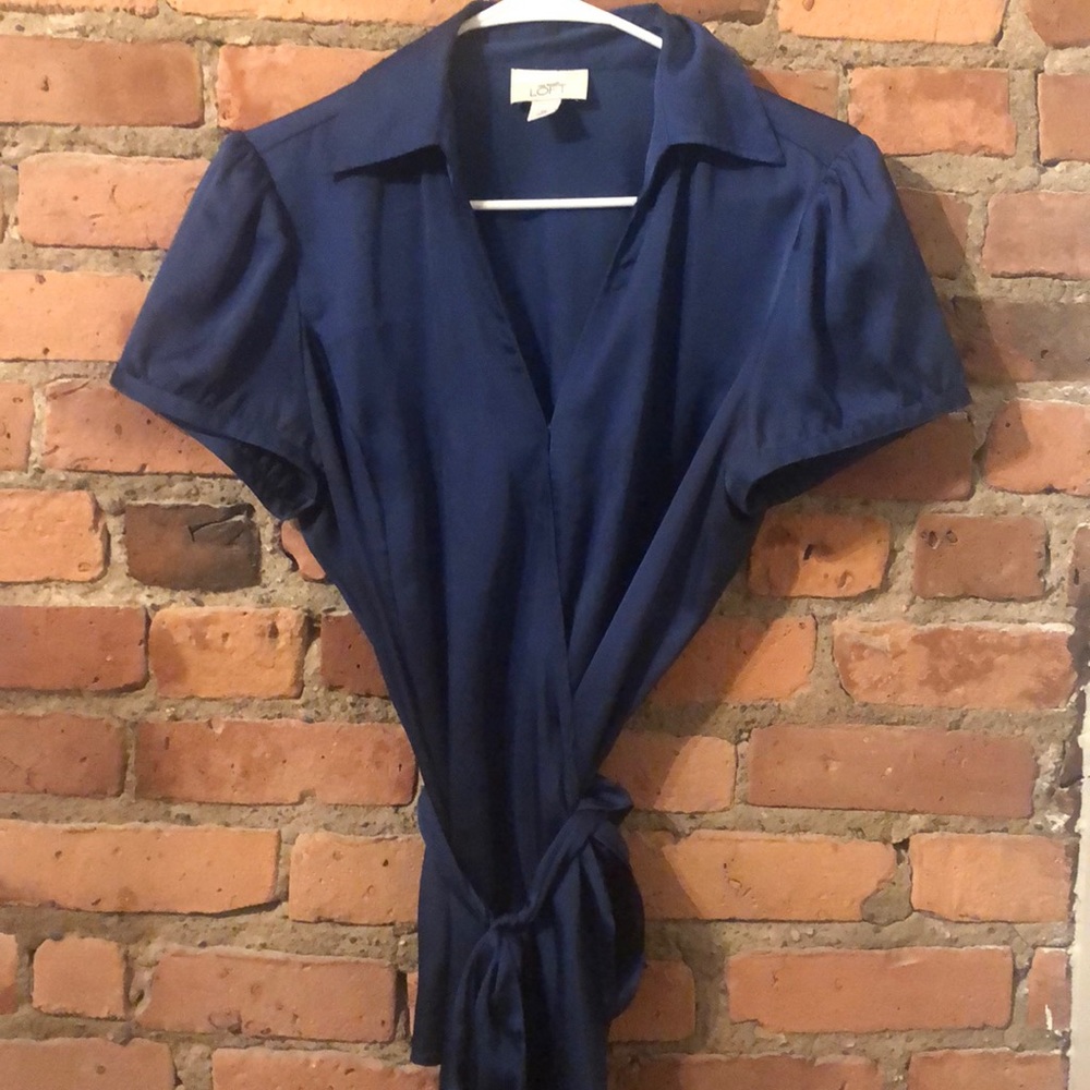 LOFT Navy Wrap Top